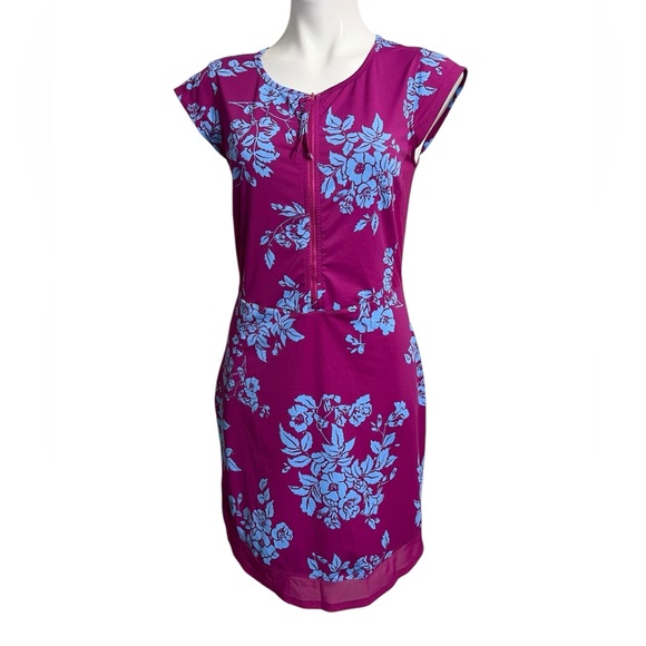Title Nine Dress Sz m magenta/Blue Floral cap sleeve casual athletic outdoor - Picture 2 of 7